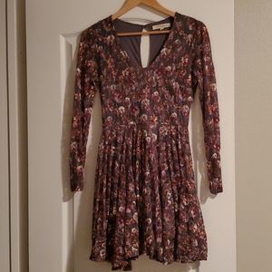 Rewind long sleeved grey and floral dress